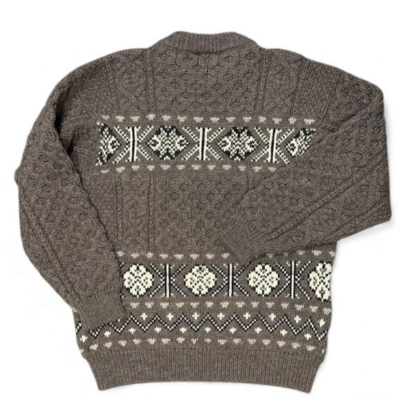 VTG Bonner of Ireland Sweater Mens Medium Brown Wool Aran Fair Isle Made Ireland - Picture 2 of 8
